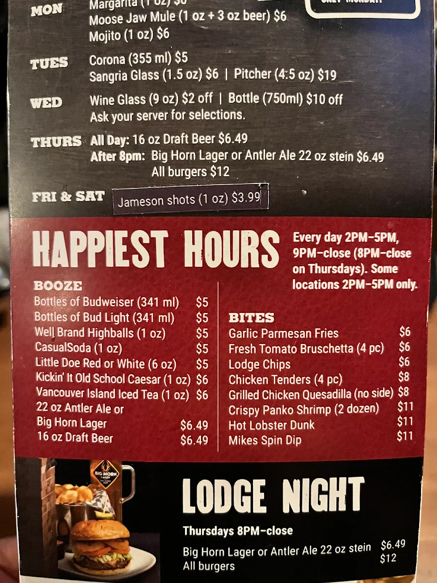 Menu, MR MIKES SteakhouseCasual