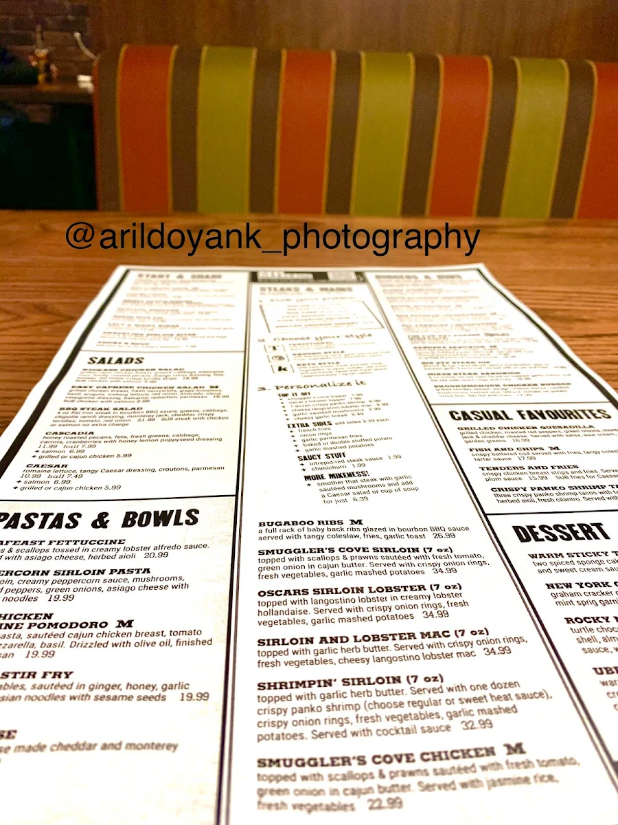 Menu, MR MIKES SteakhouseCasual