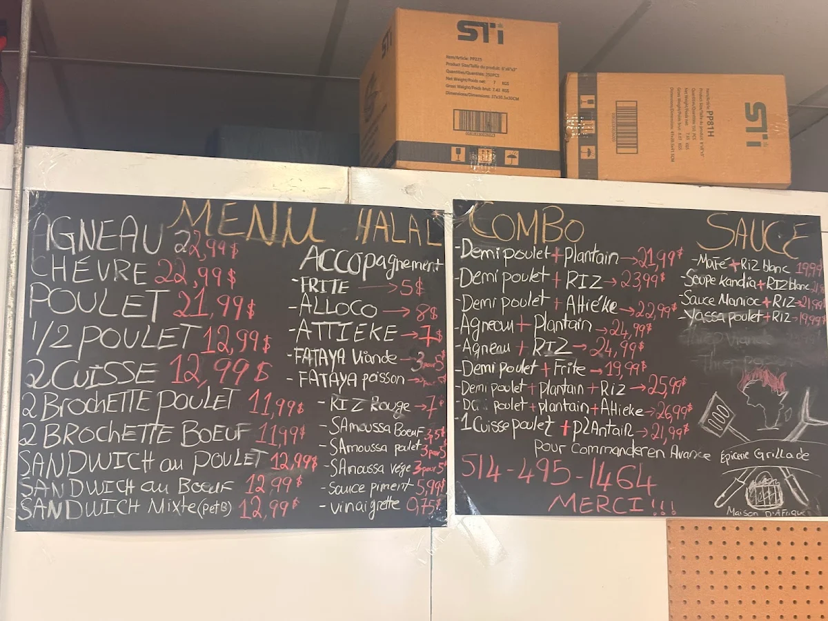 Menu, épicerie grillade maison d'Afrique