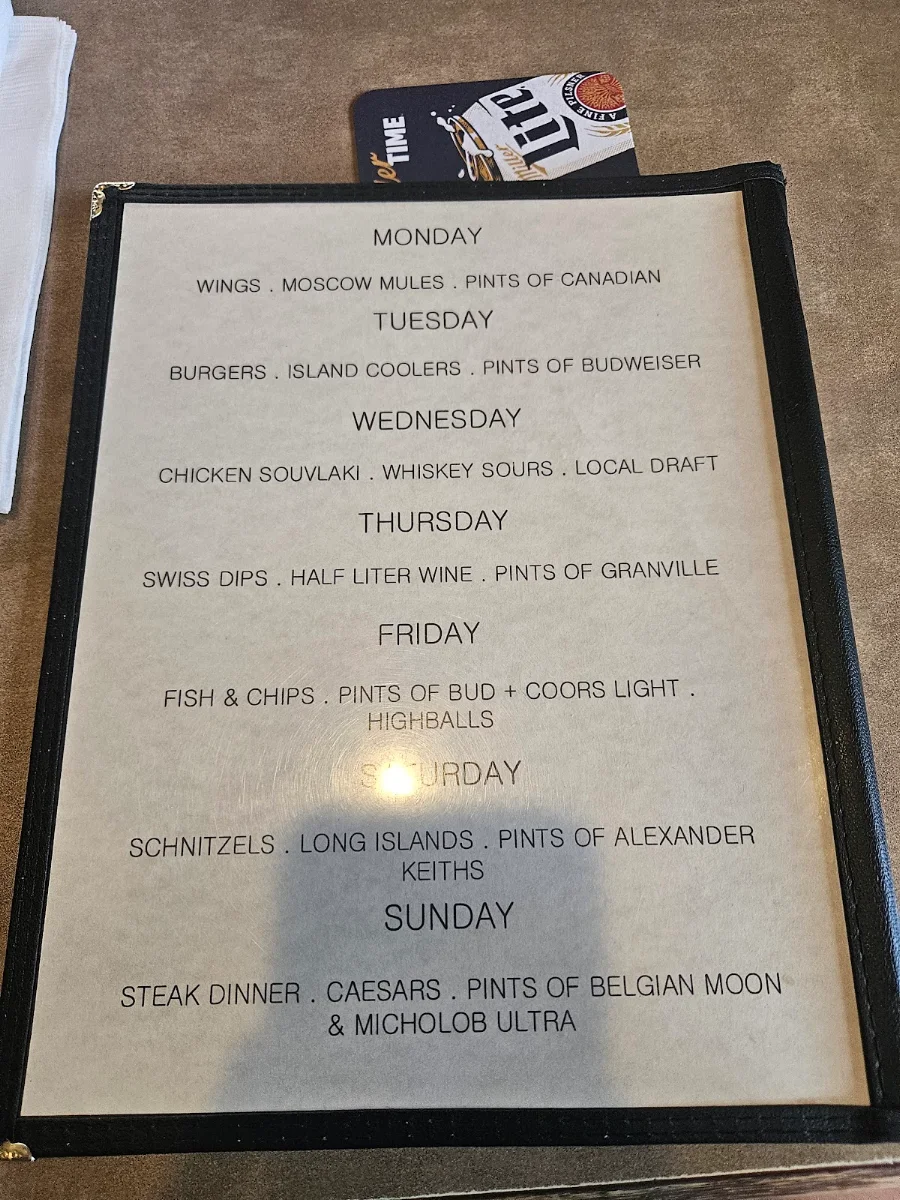 Menu, Alpine Pub & Grill