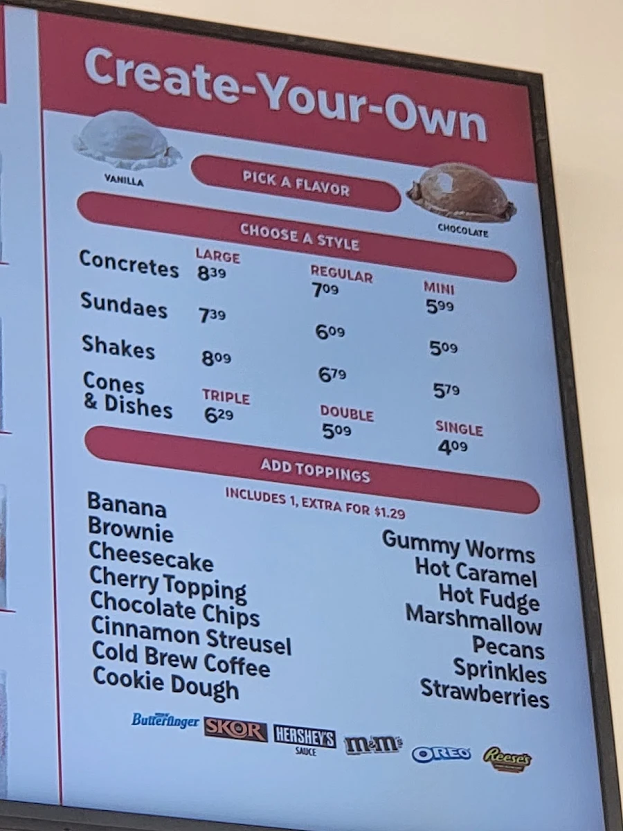 Menu, Freddy's Frozen Custard & Steakburgers