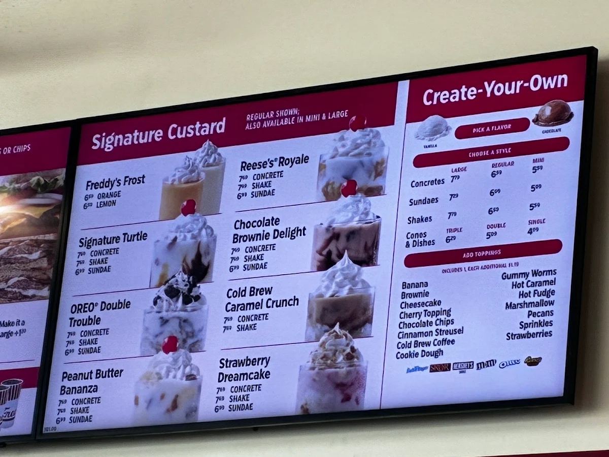 Menu, Freddy's Frozen Custard & Steakburgers