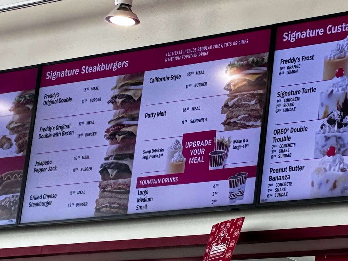 Menu, Freddy's Frozen Custard & Steakburgers