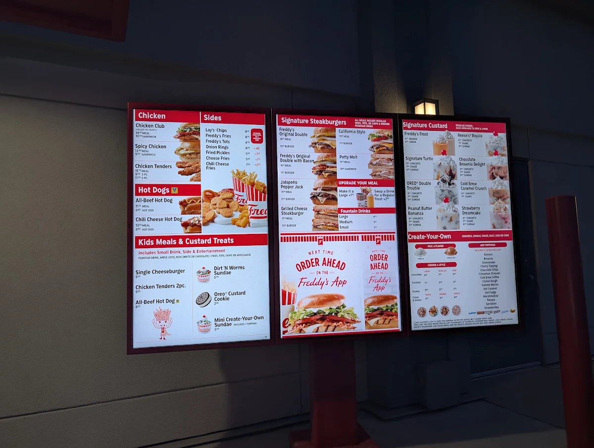 Menu, Freddy's Frozen Custard & Steakburgers