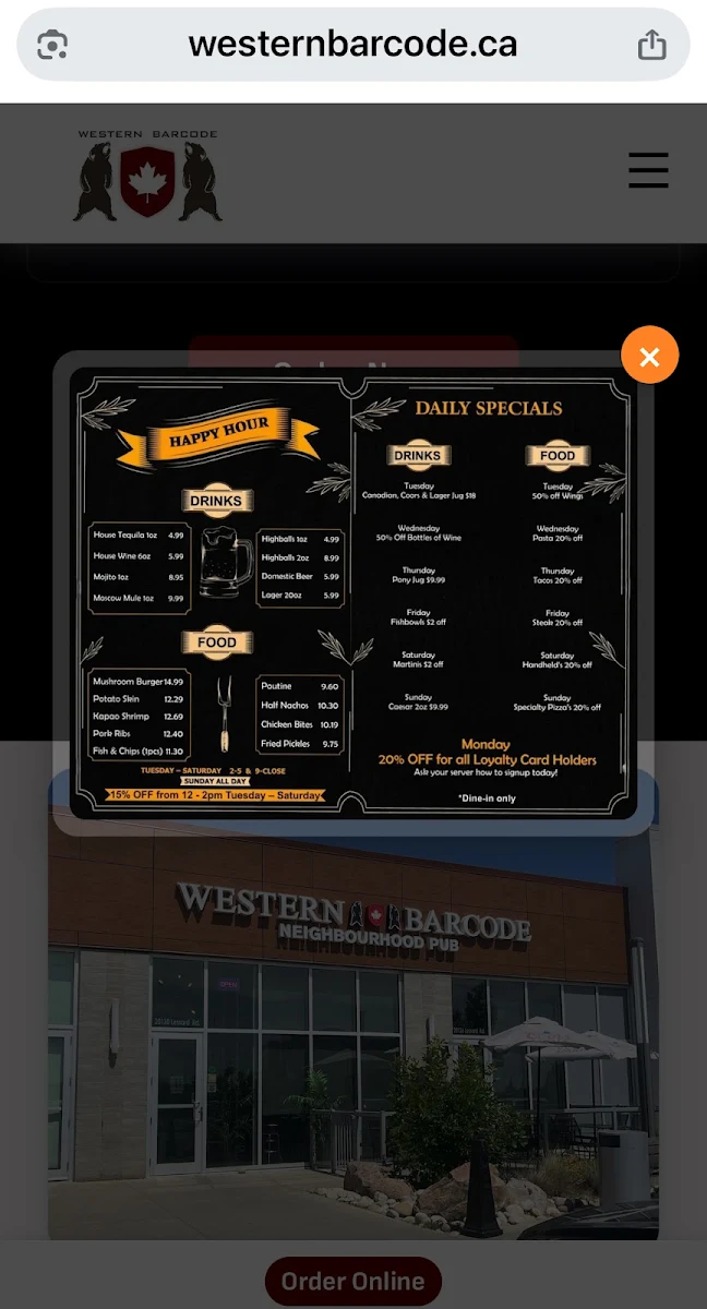 Menu, Western Barcode