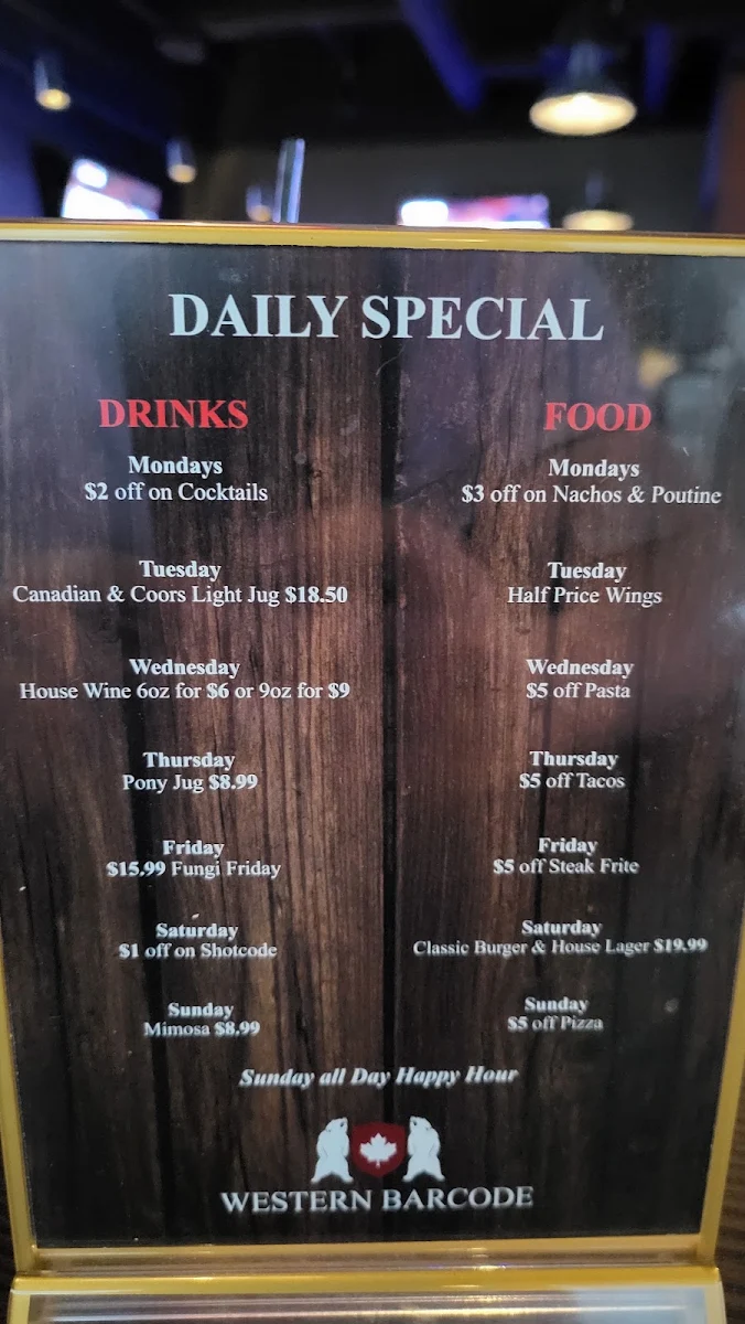 Menu, Western Barcode