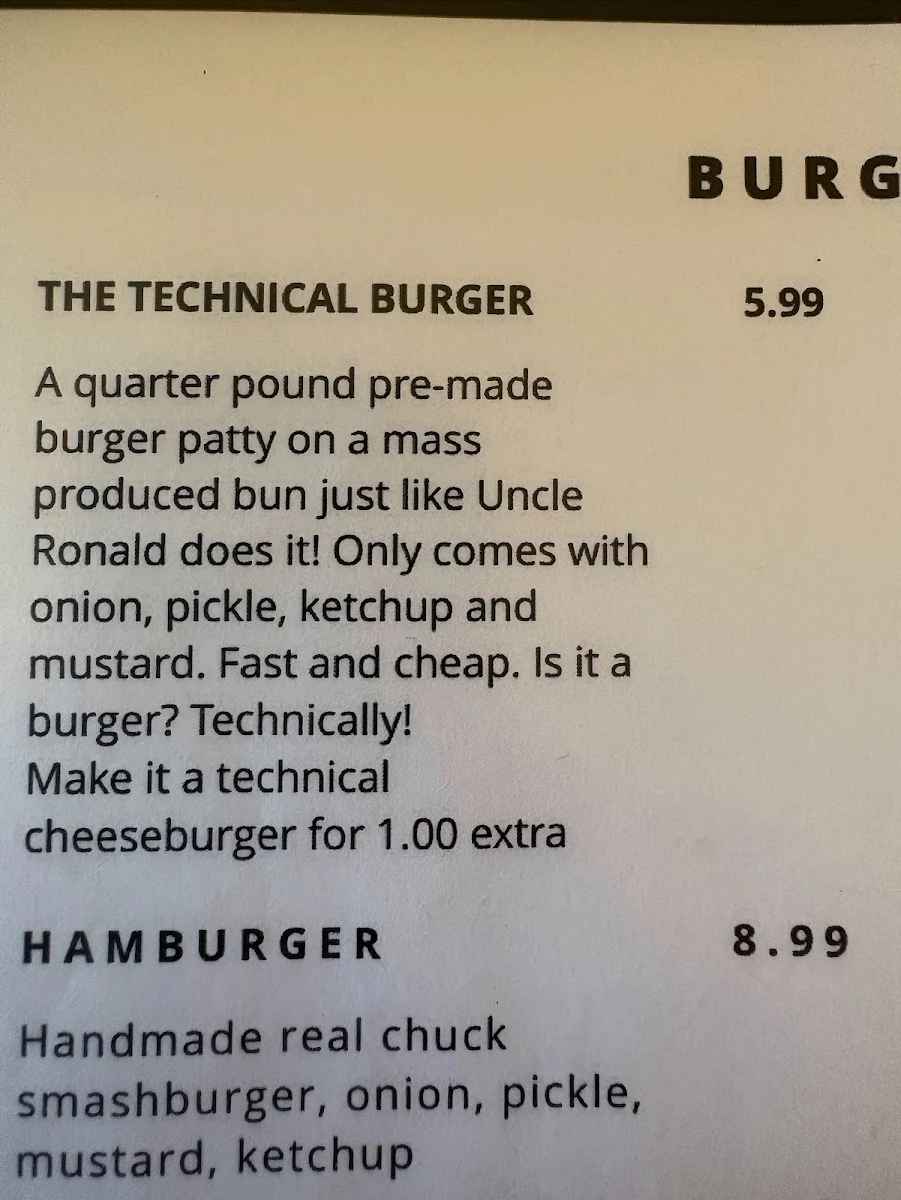 Menu, Gladstone Roadhouse