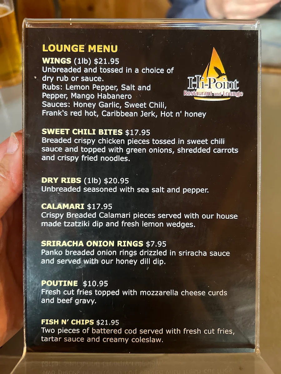 Menu, Hi-Point Restaurant & Lounge