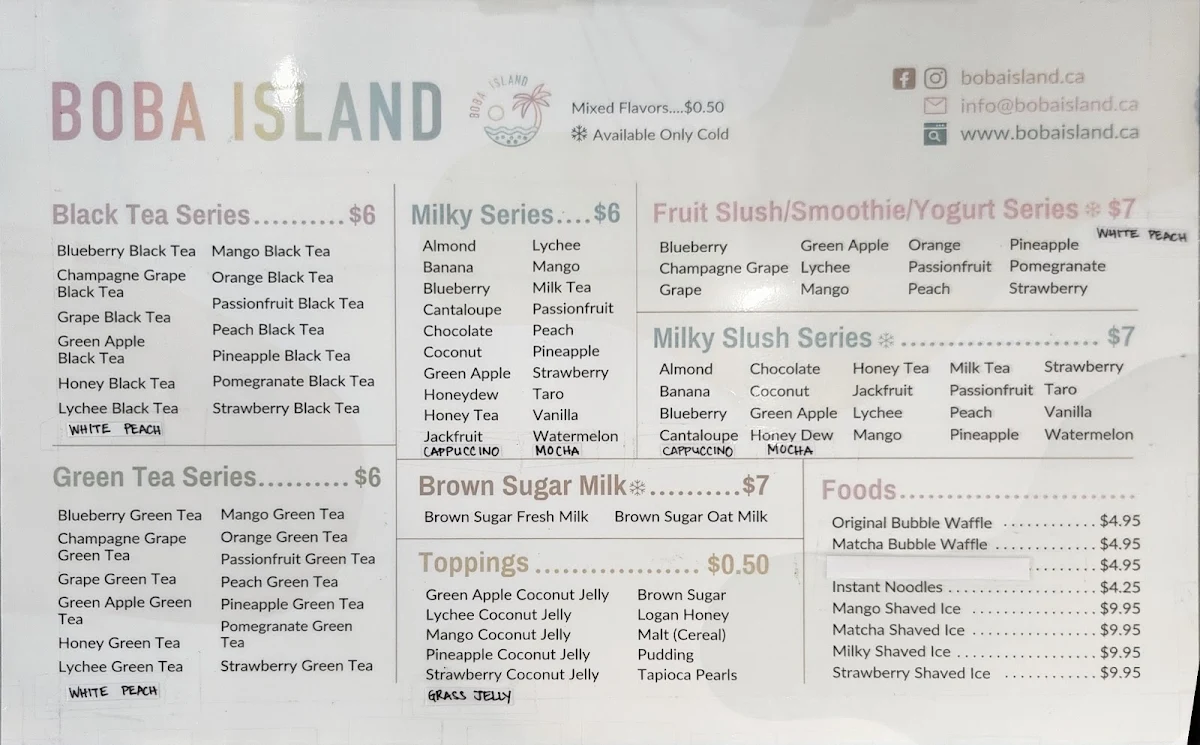 Menu, Boba Island