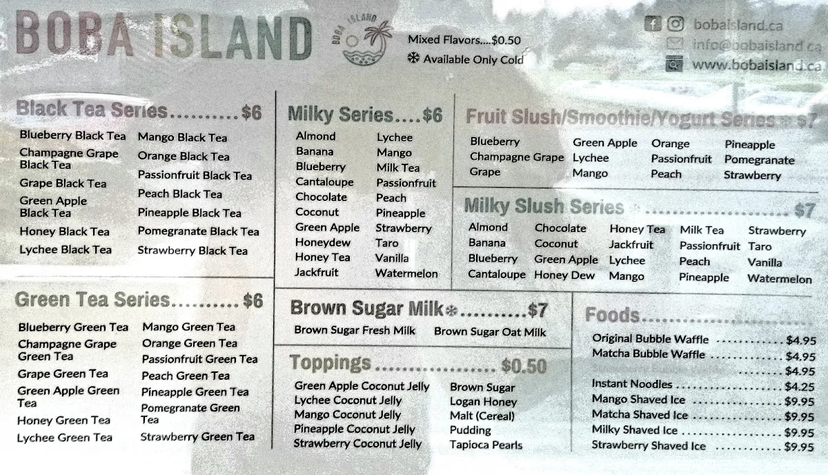 Menu, Boba Island
