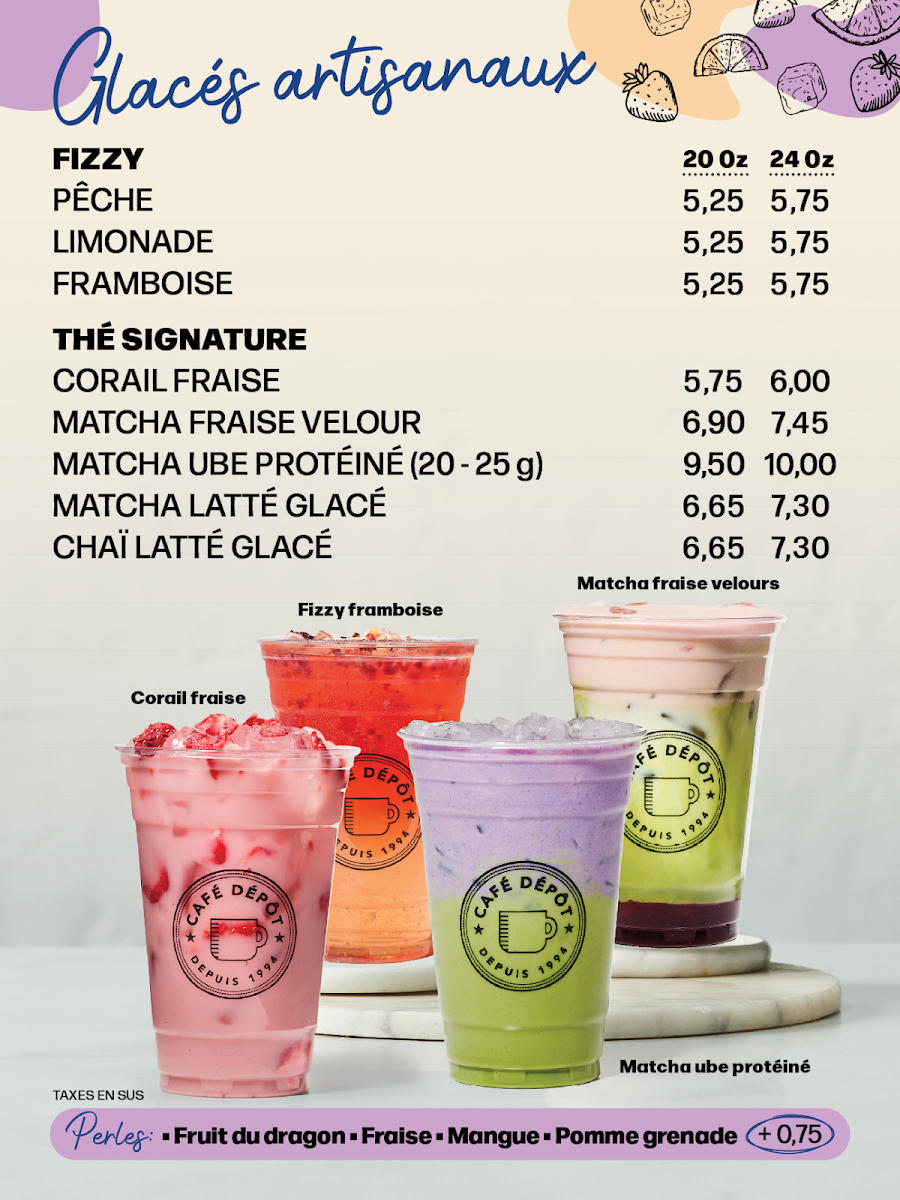Menu, Café Dépôt Gelato