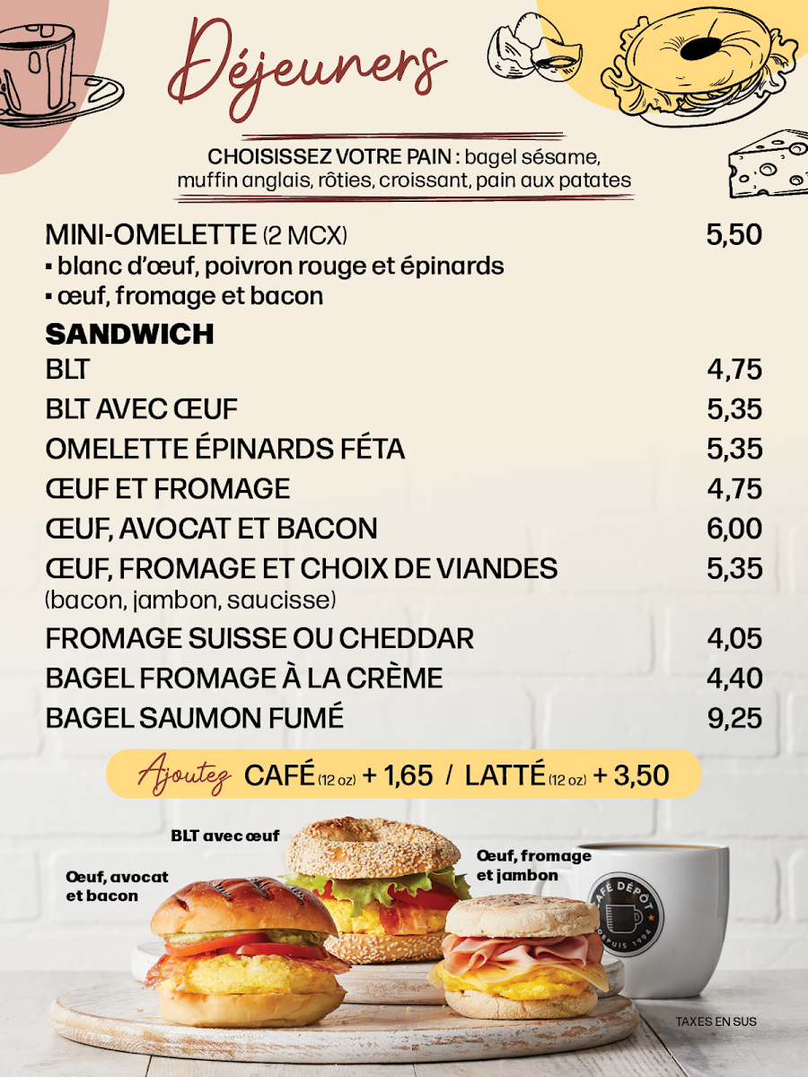 Menu, Café Dépôt Gelato
