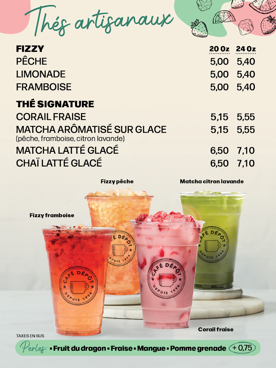 Menu, Café Dépôt Gelato
