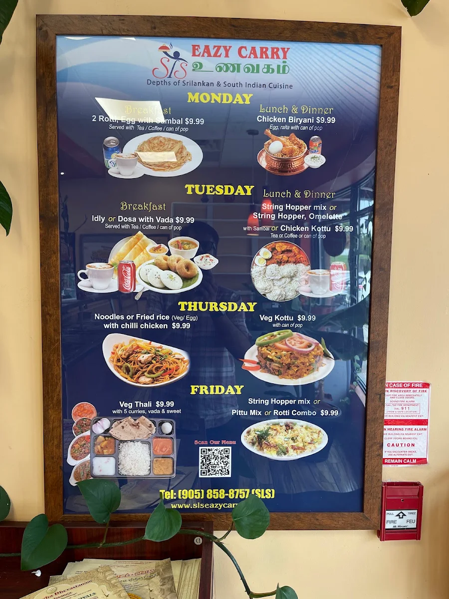 Menu, SLS Eazy Carry Take Out Restaurant