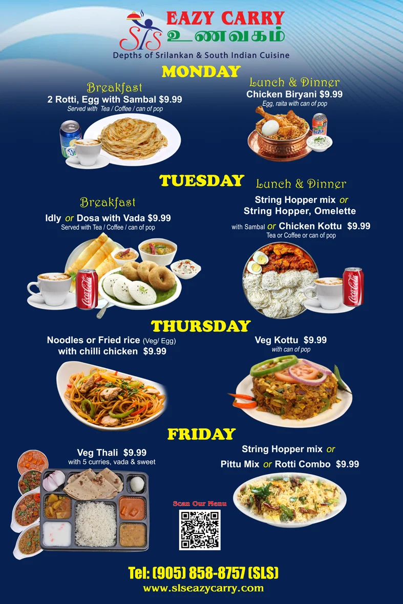 Menu, SLS Eazy Carry Take Out Restaurant