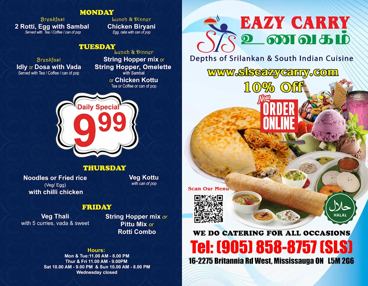 Menu, SLS Eazy Carry Take Out Restaurant