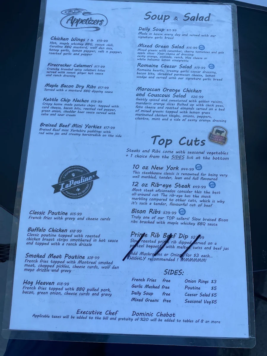 Menu, The Wolf’s Den