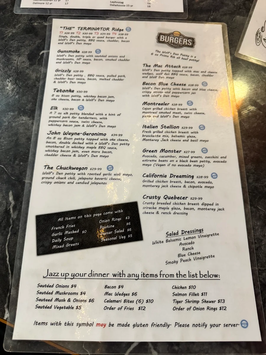 Menu, The Wolf’s Den