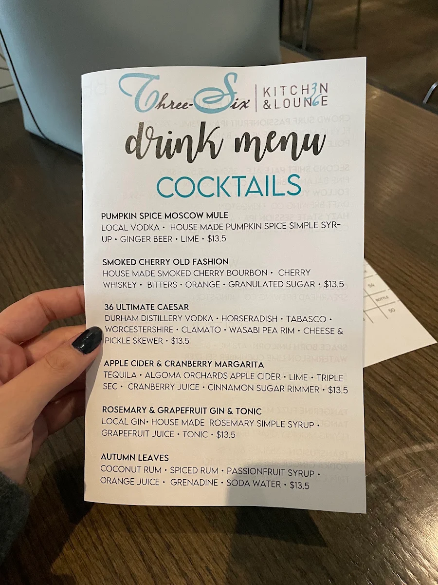 Menu, Three Six Kitchen
