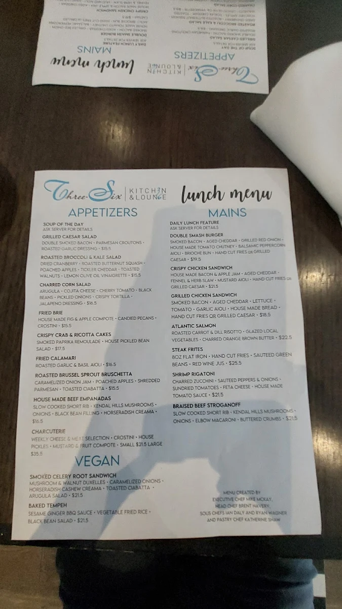 Menu, Three Six Kitchen