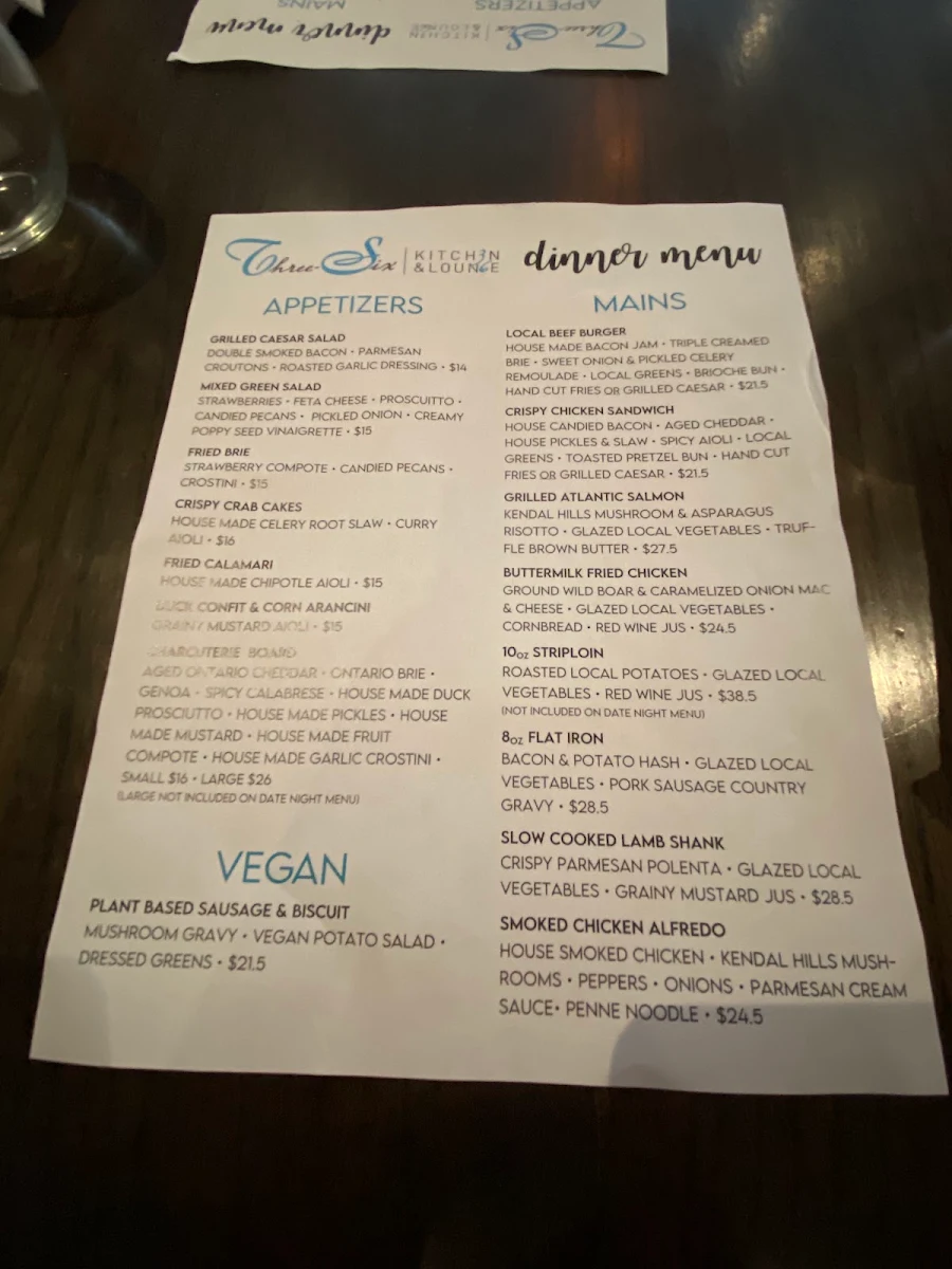 Menu, Three Six Kitchen