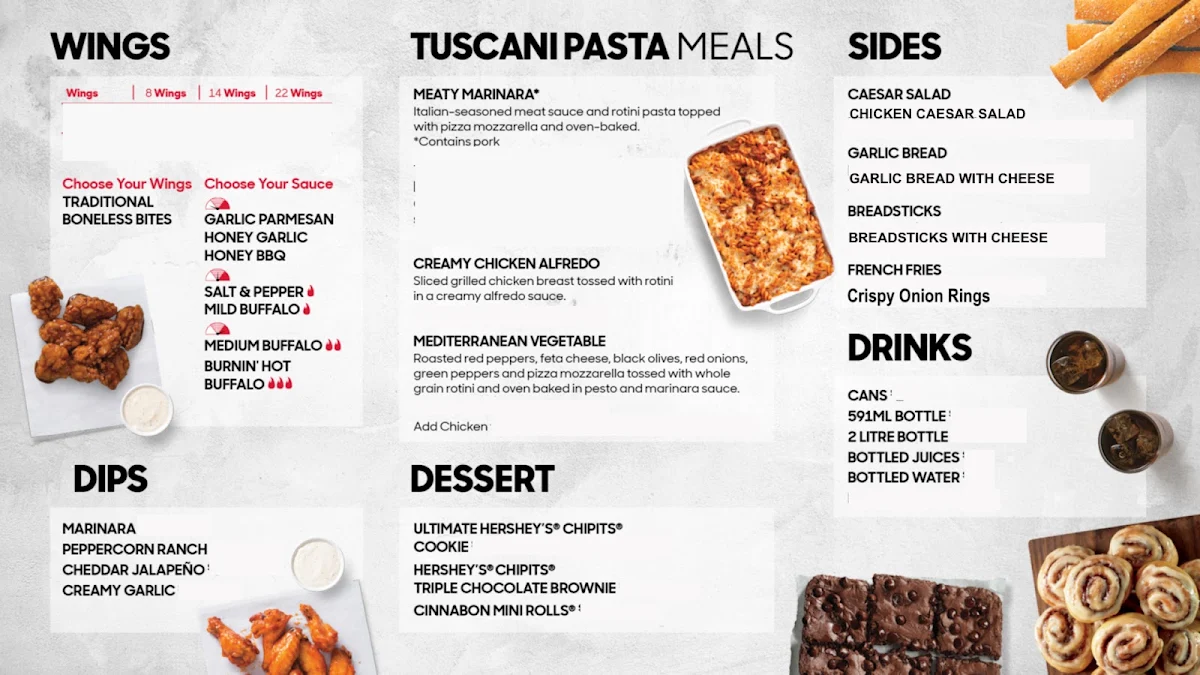 Menu, Pizza Hut