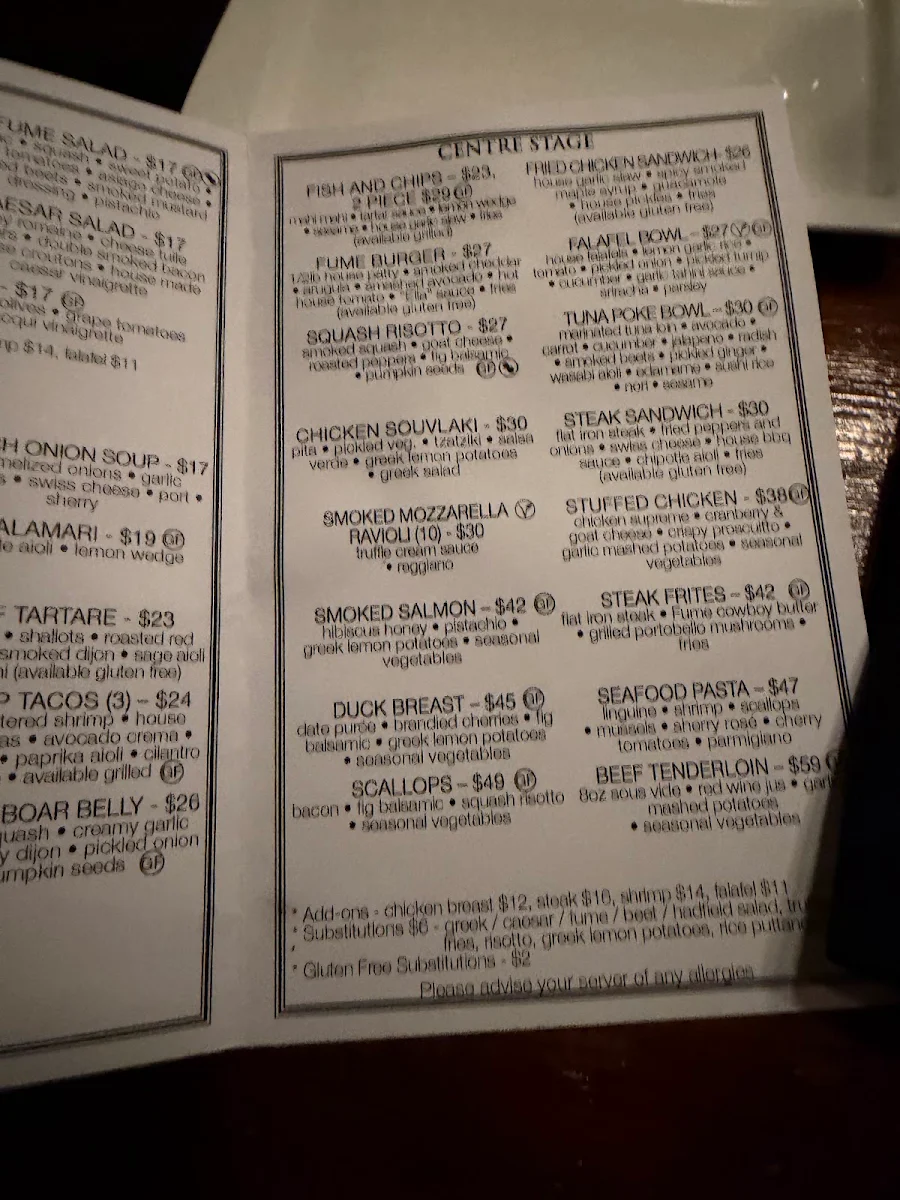 Menu, Fume RestoBar