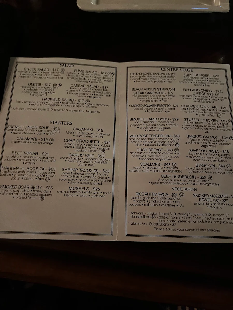 Menu, Fume RestoBar