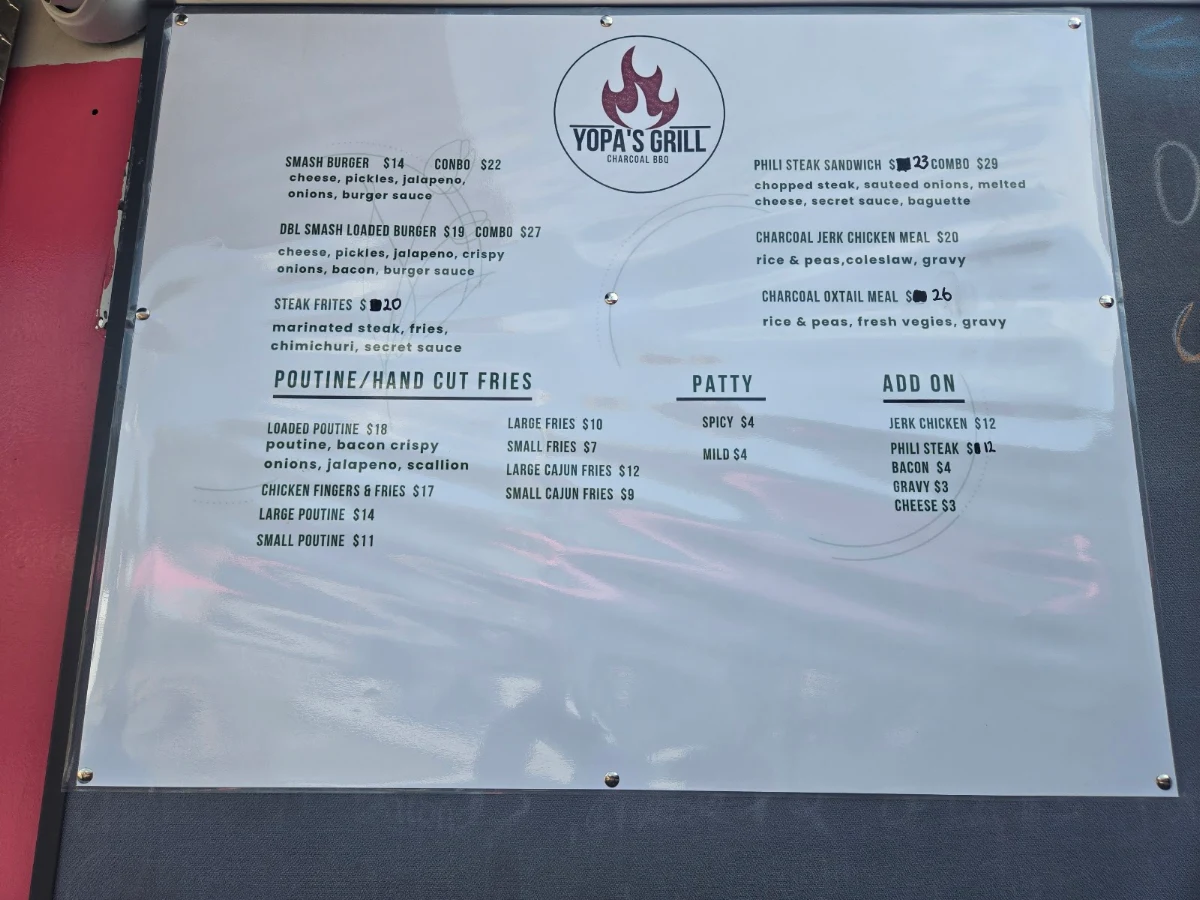 Menu, YOPA'S GRILL charcoal bbq