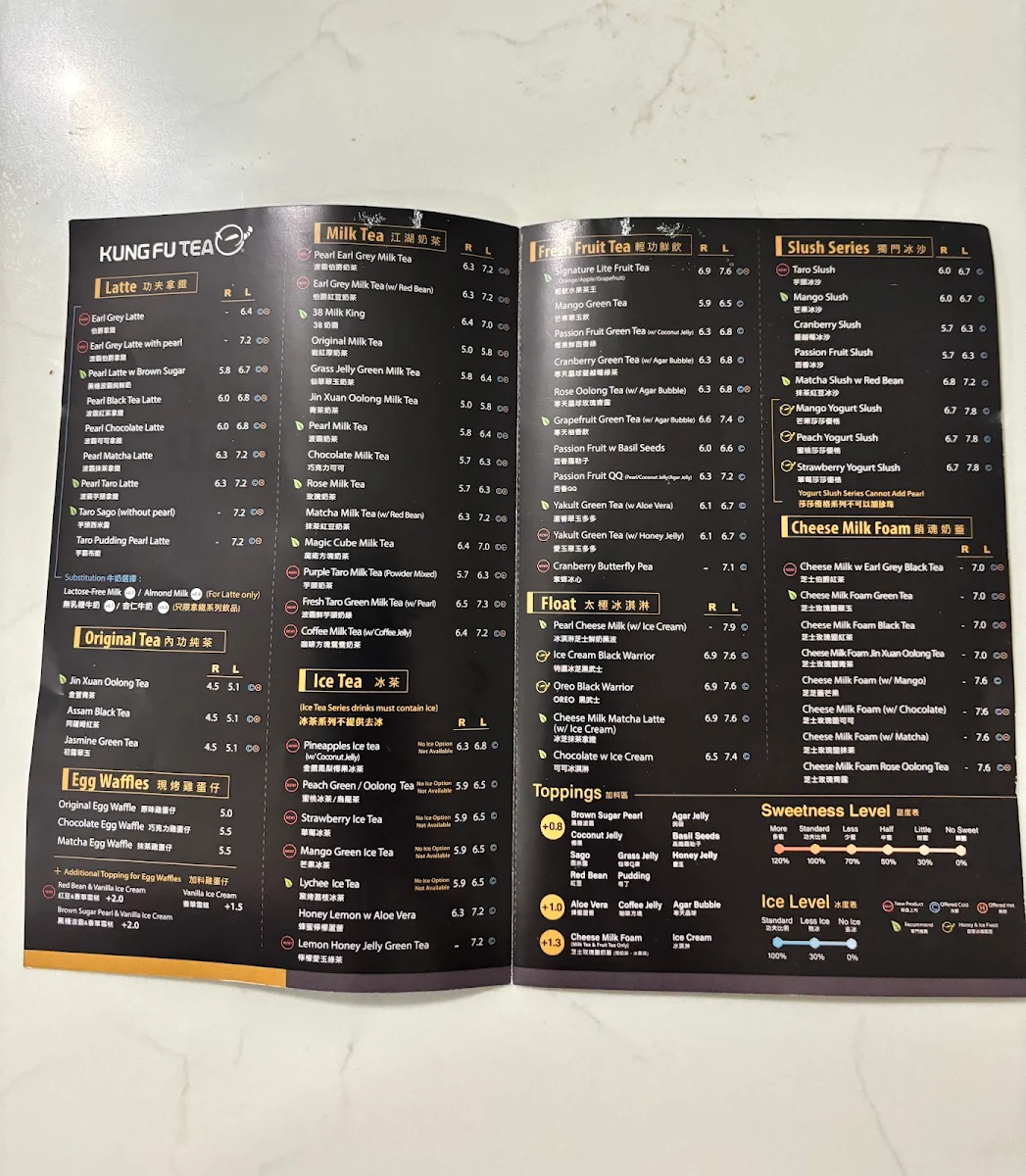 Menu, Kung Fu Tea on Yonge (North York)