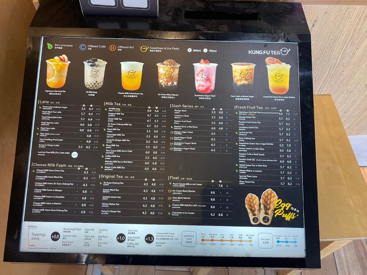 Menu, Kung Fu Tea on Yonge (North York)