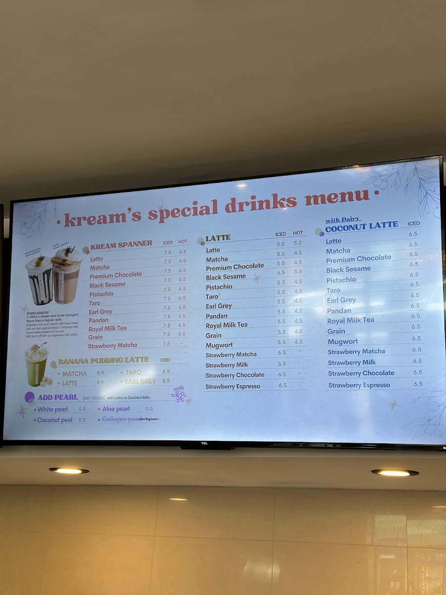 Menu, Kream