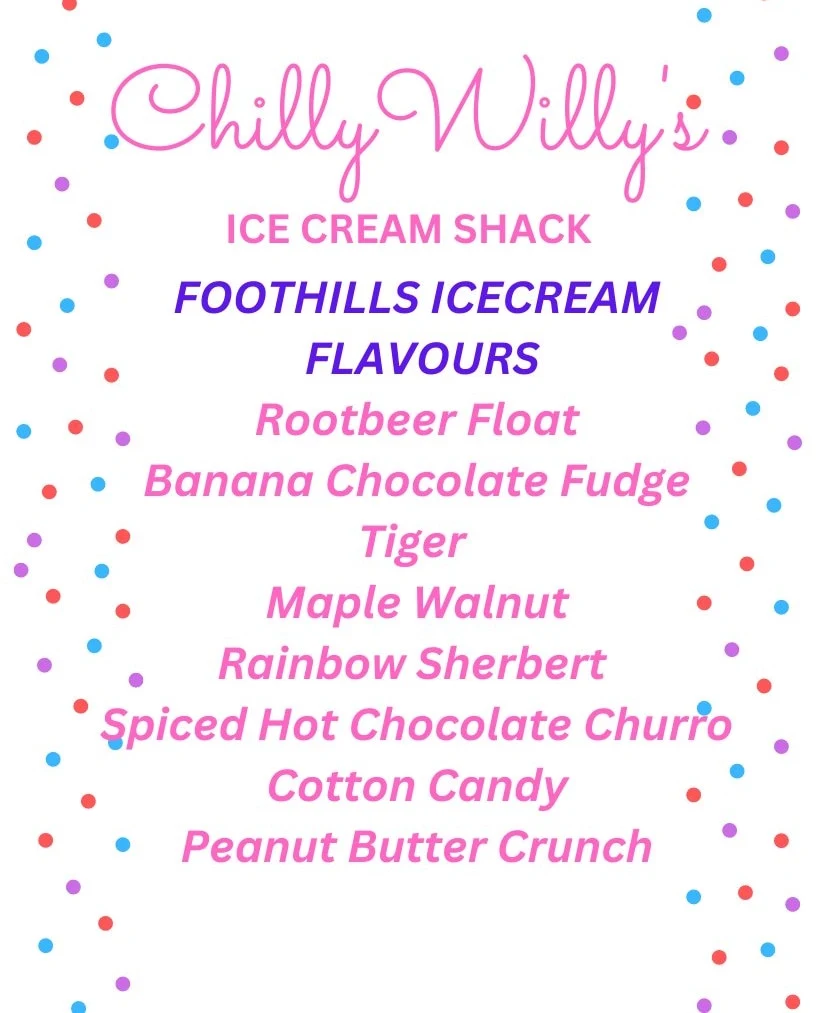 Menu, Chilly Willy's Ice cream shack