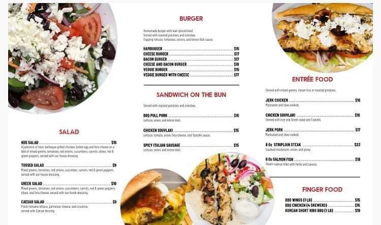 Menu, Kos Cafe & Restaurant