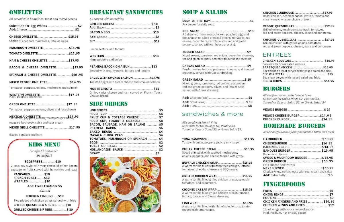 Menu, Kos Cafe & Restaurant