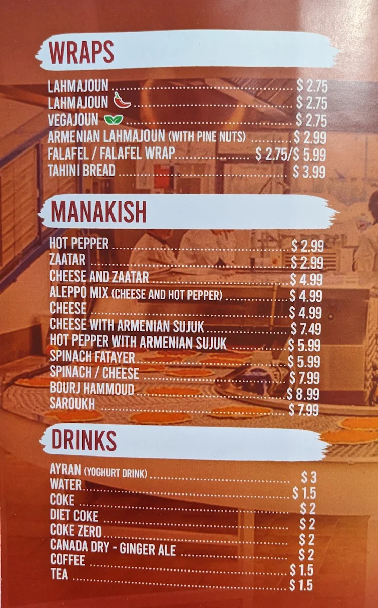Menu, Lahmajoun Factory