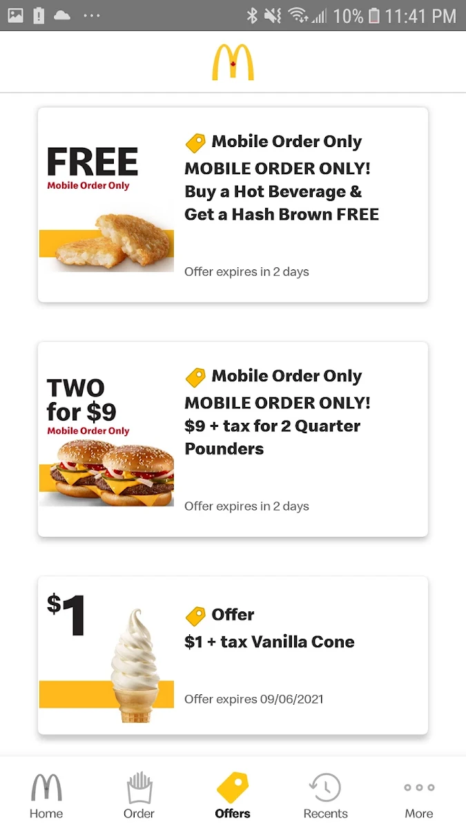 Menu, McDonald's