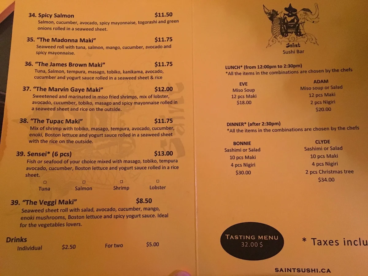Menu, Saint Sushi Plateau