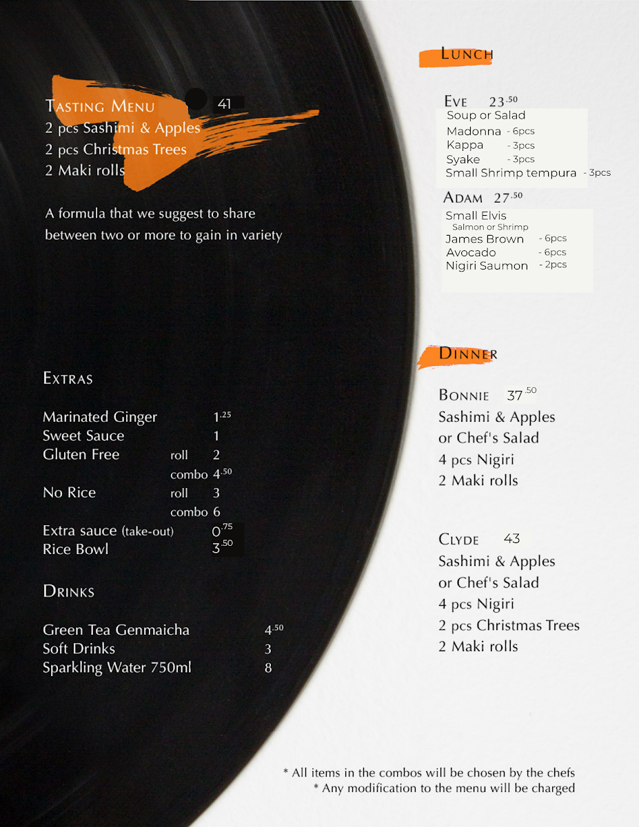 Menu, Saint Sushi Plateau