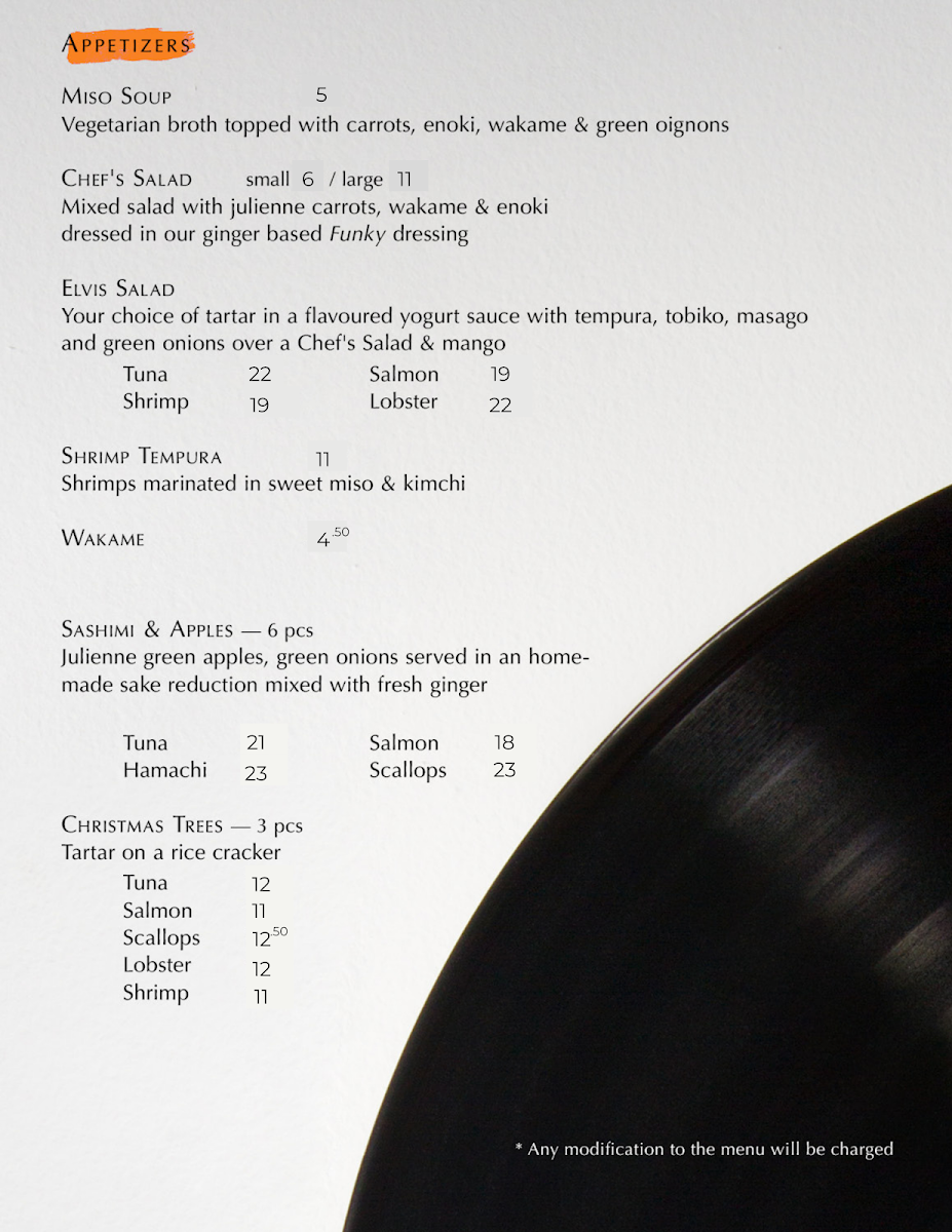 Menu, Saint Sushi Plateau