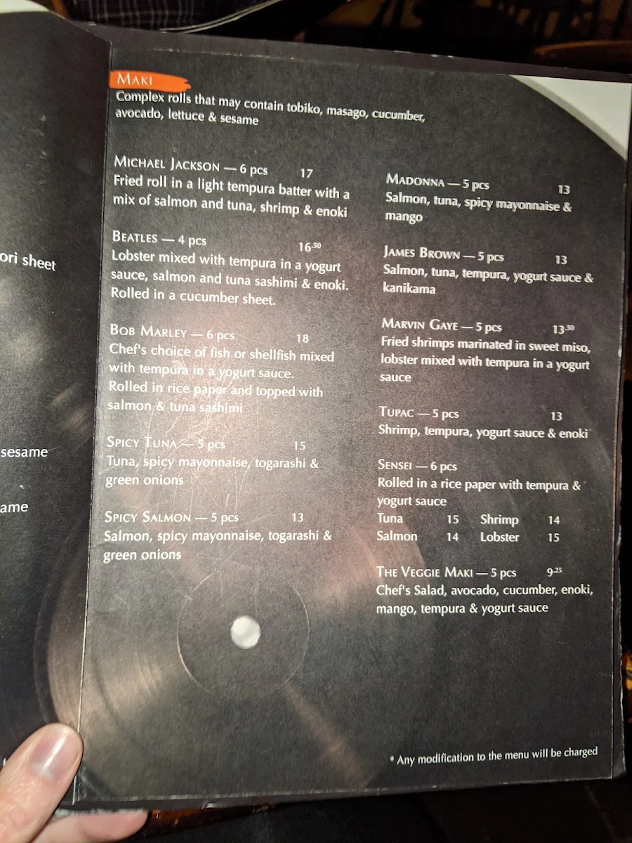 Menu, Saint Sushi Plateau