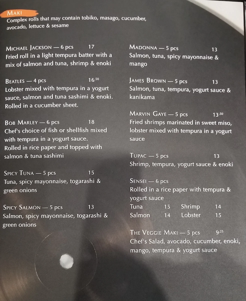 Menu, Saint Sushi Plateau