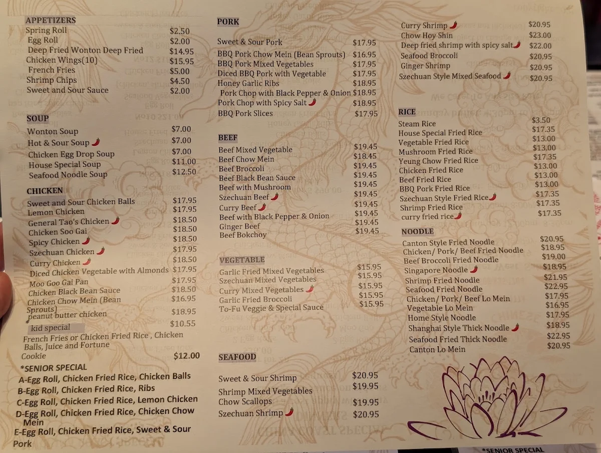 Menu, China Coast