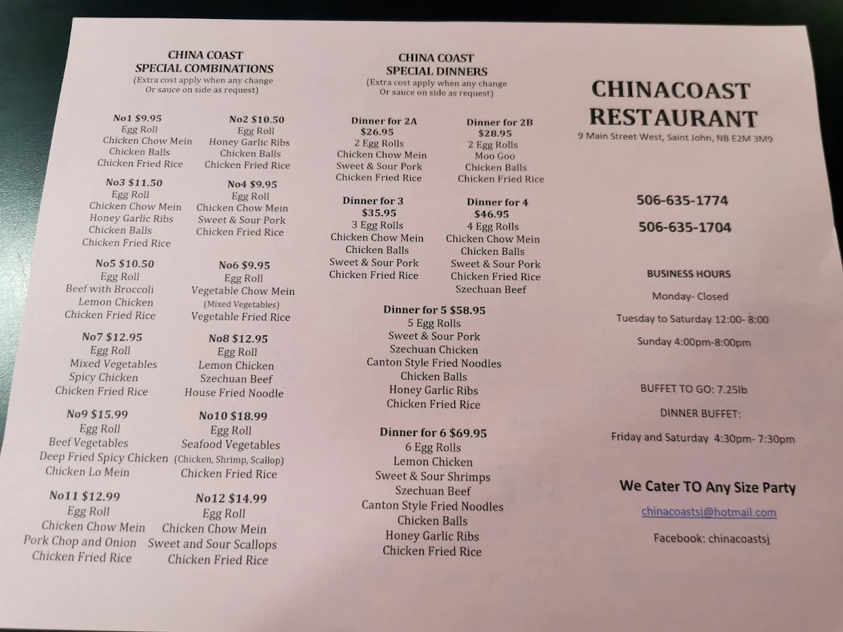 Menu, China Coast