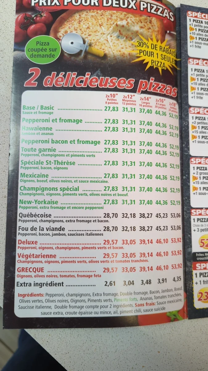 Menu, Champion Pizza
