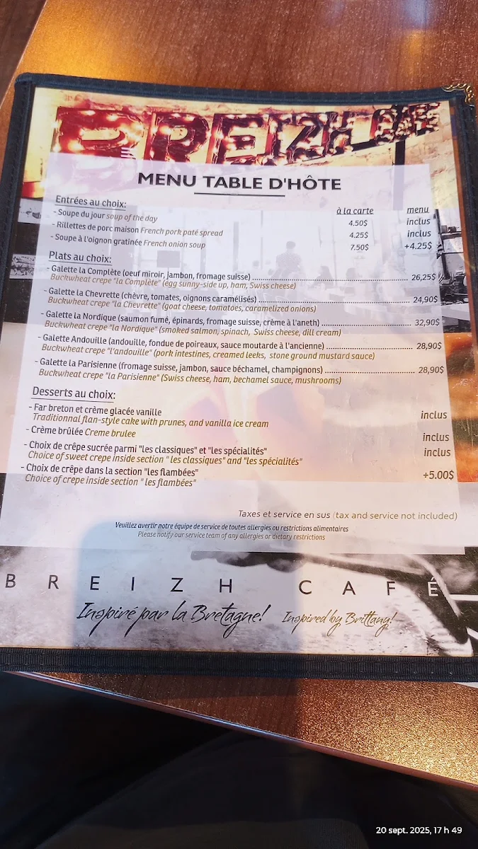Menu, Breizh Café