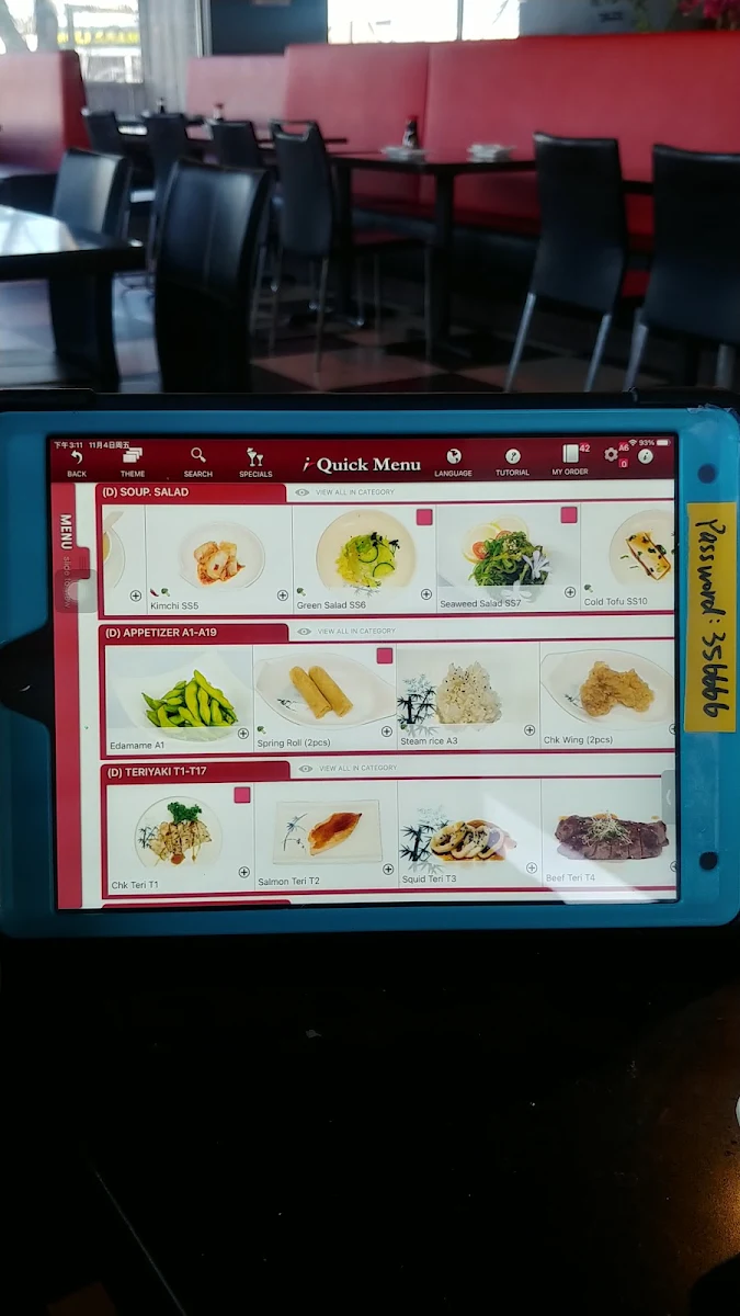 Menu, Mizu All You Can Eat