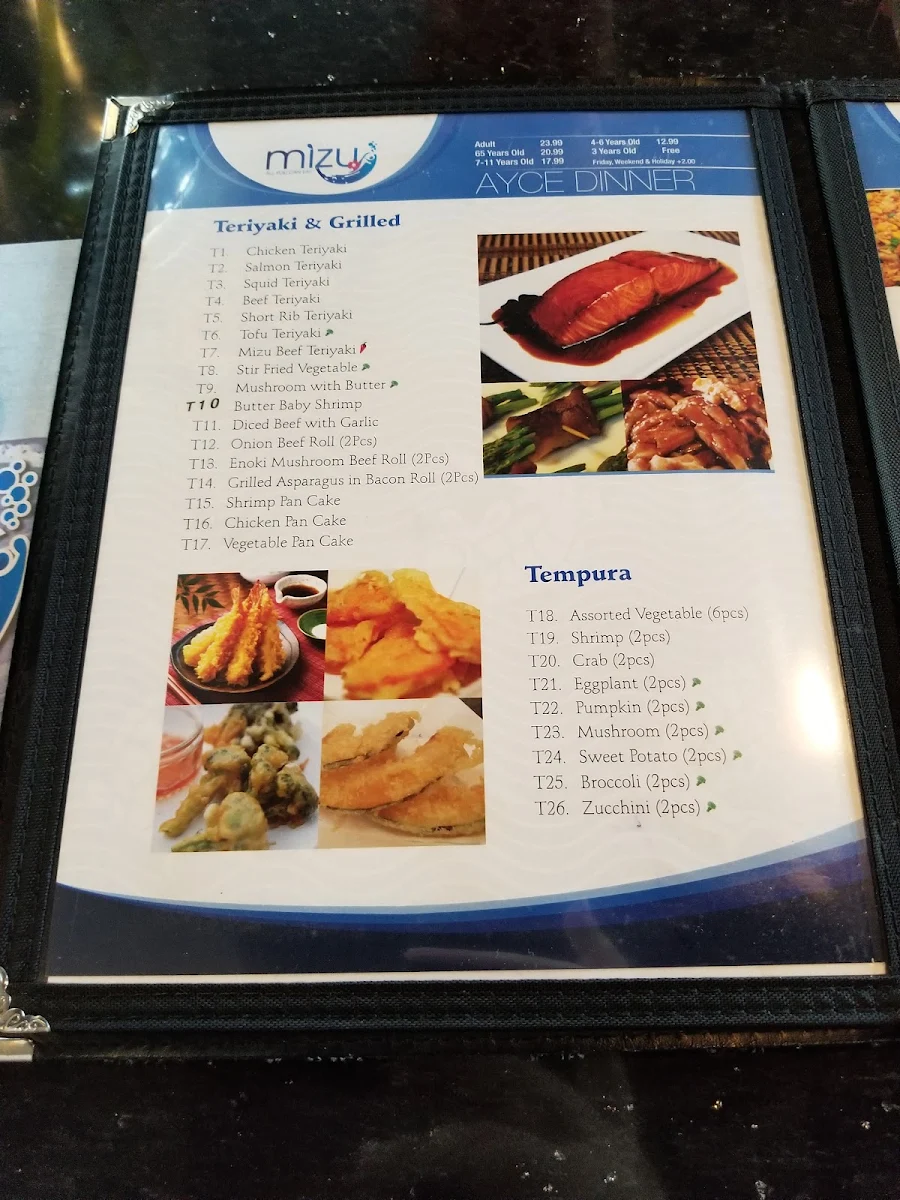 Menu, Mizu All You Can Eat