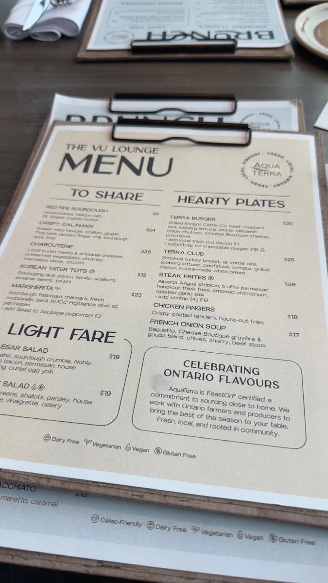 Menu, AquaTerra