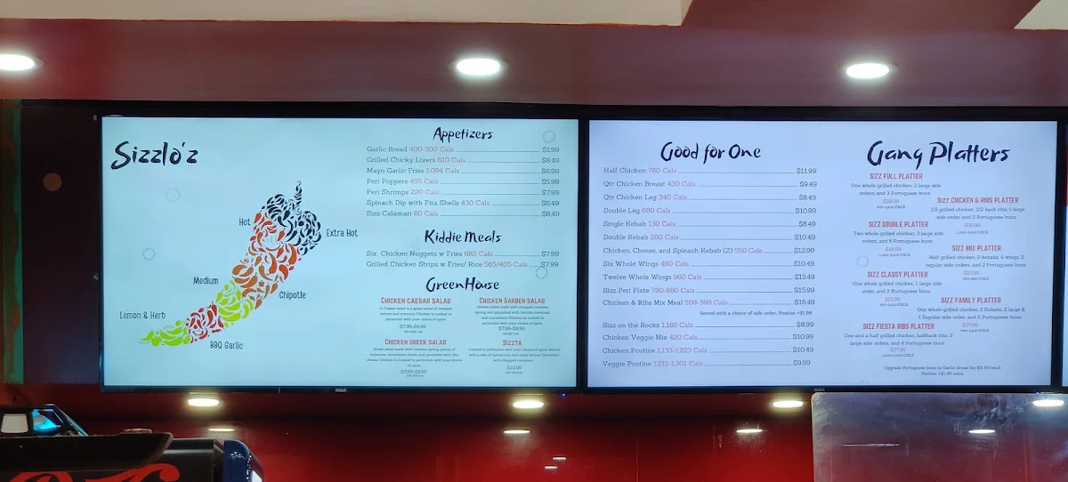Menu, Sizzlo'z Flame Grilled Chicken